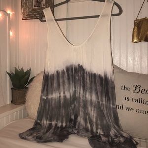 Free People Gray and White Tie-Dye Tank